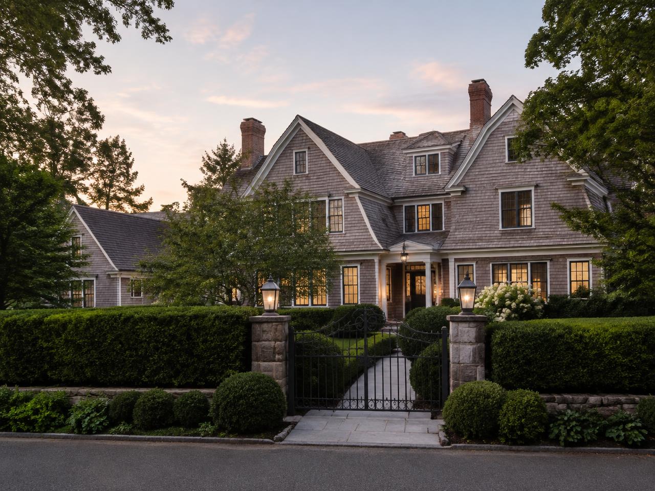 Shingle-style residence entry